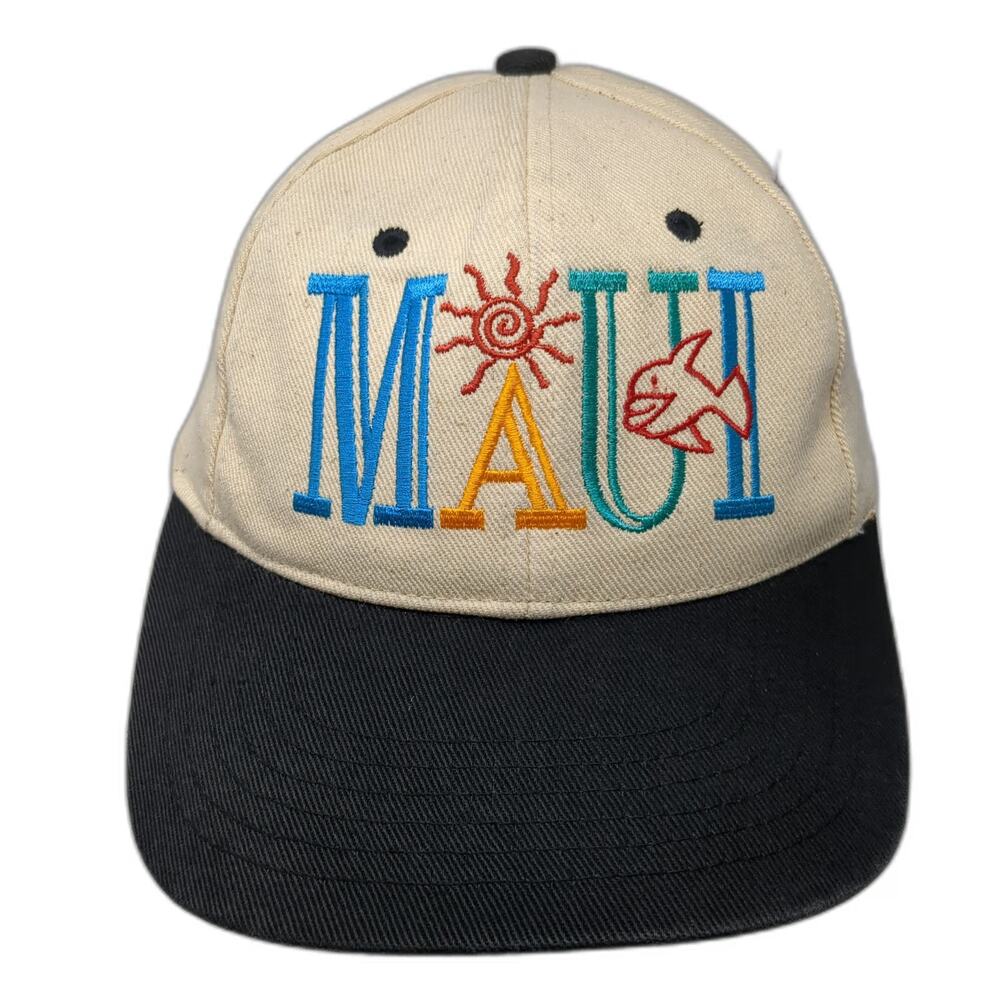 Hawaiian Headwear Snapback Beige Black One Size Maui Sun Fish Embroidered Hat